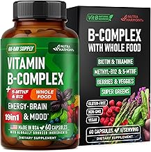 Vitamin B Complex - B1 | B2 | B3 | B5 | B6 | Biotin | B12 | 5-MTHF - Astragalus & Whole Food Blend - Energy, Metabolism & Brain - Vitamins B for Women & Men - Lab Tested - 60 Capsules, 60 Days Supply