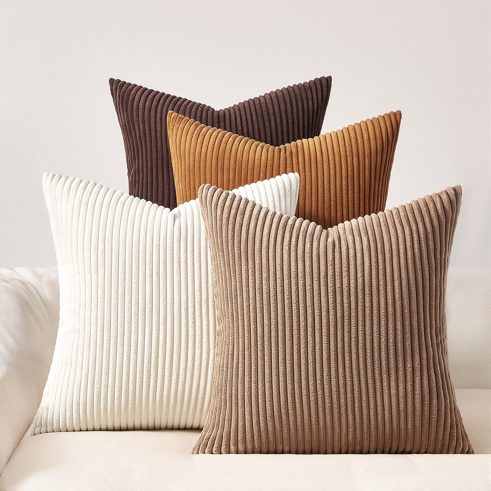 Topfinel 4er Set Kissenbezug Cord mit gestreiftem Dekokissen für Sofa Schlafzimmer & Wohnzimmer - Flauschige Kissenhülle in Kinderzimmer - Dekorativ und Weich