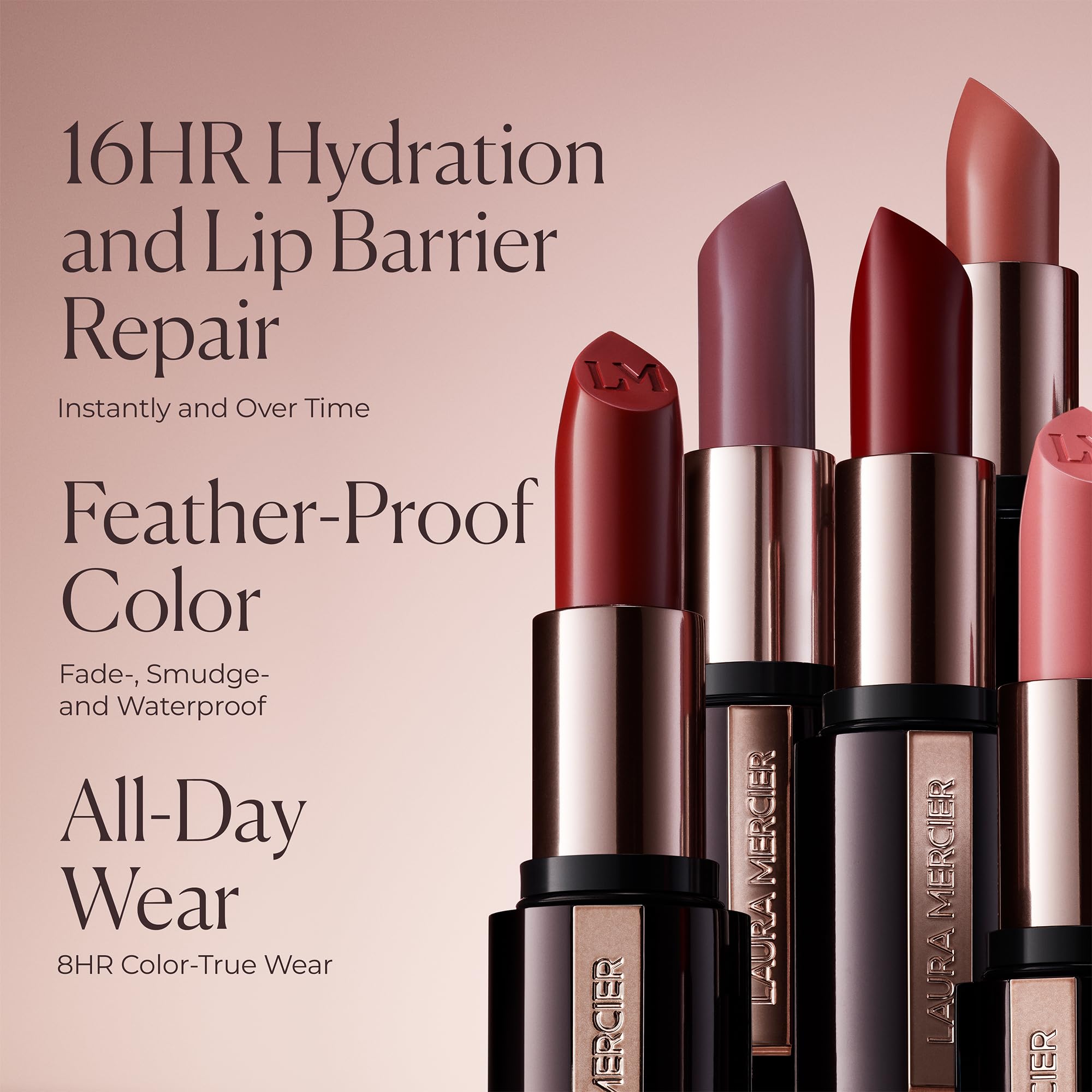 Laura Mercier Hydra Crème, rossetto al caviale, 16 ore di idratazione e riparazione della barriera labiale, durata per tutto il giorno, effetto volumizzante, resistente alle macchie e allo