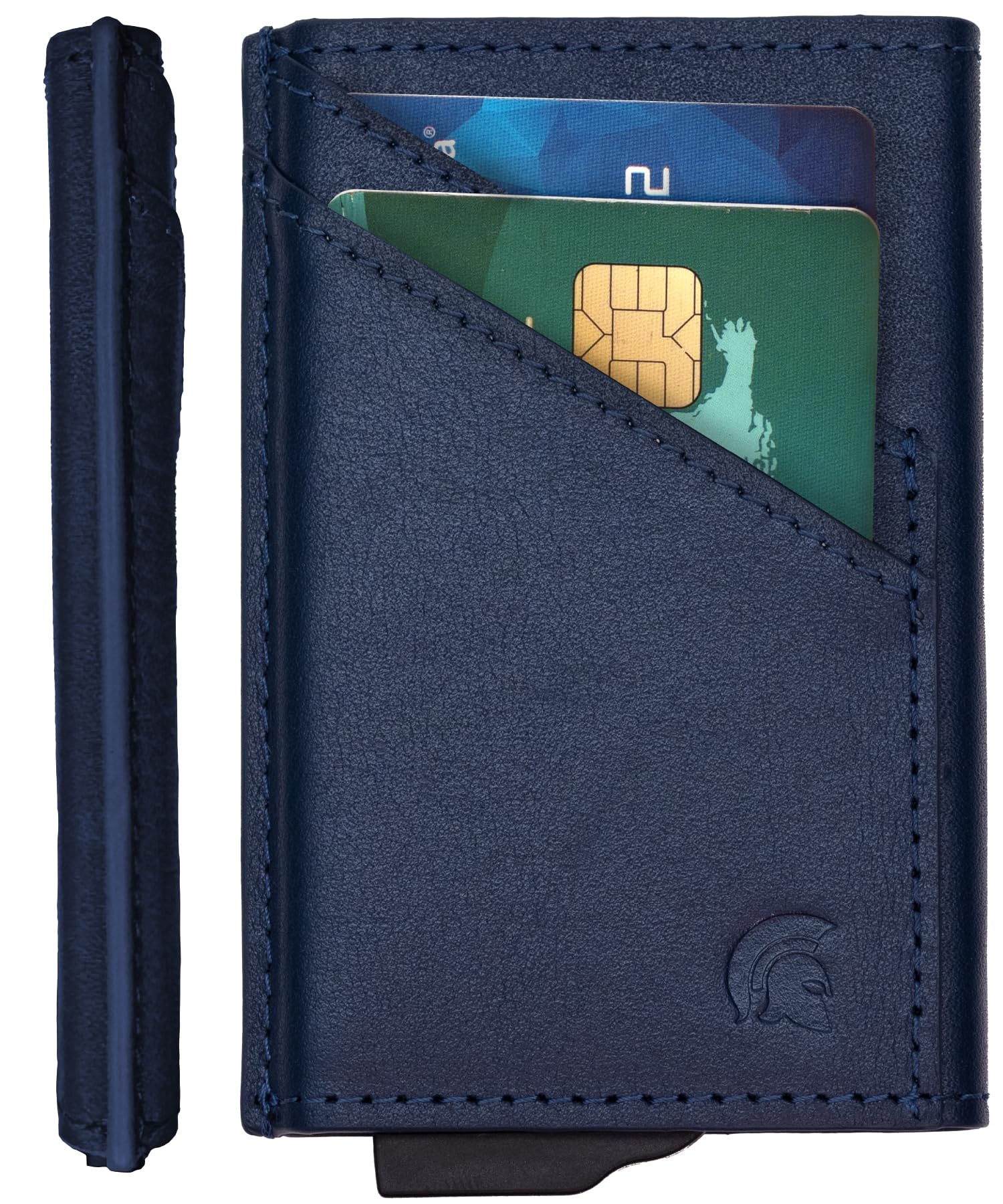 POWR Card Holder Wallet, Royal Blue Vegan Leather RFID Card Holder for Men, Minimalist Wallet Credit Card Holders for Men, Pop Up Metal Slim Credit Card Holder