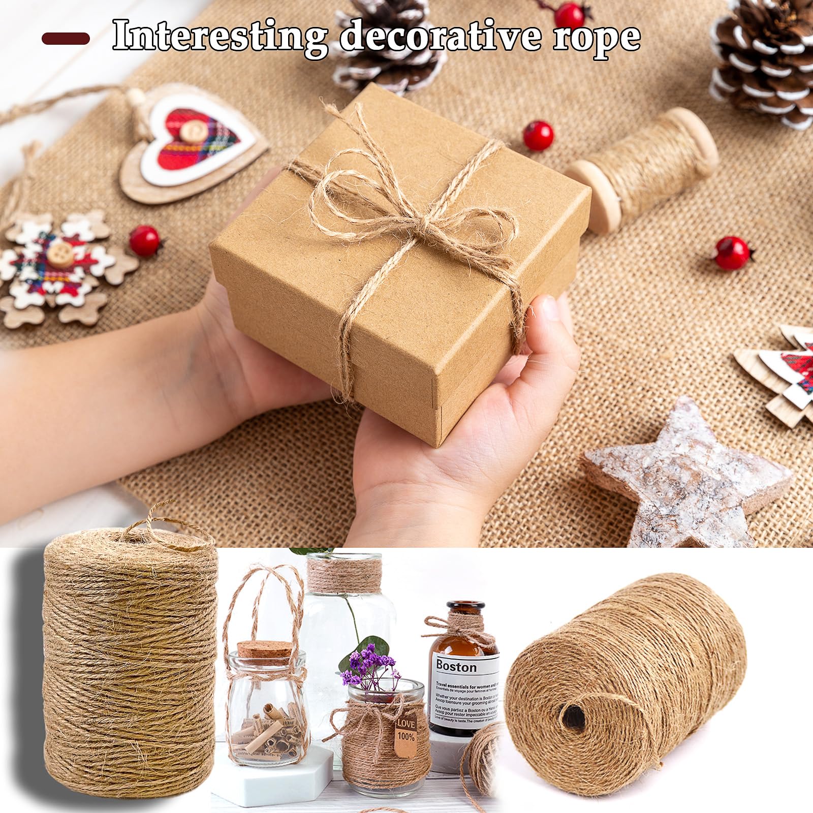 Cuerda de Yute,200M×2mm Cordel de Cáñamo Hecha de Fibras Naturales Cuerda de Jardinería Bricolaje para Manualidades,Envoltura de Regalos,Jardinería,Embalaje y Decoración Navideña — view 5