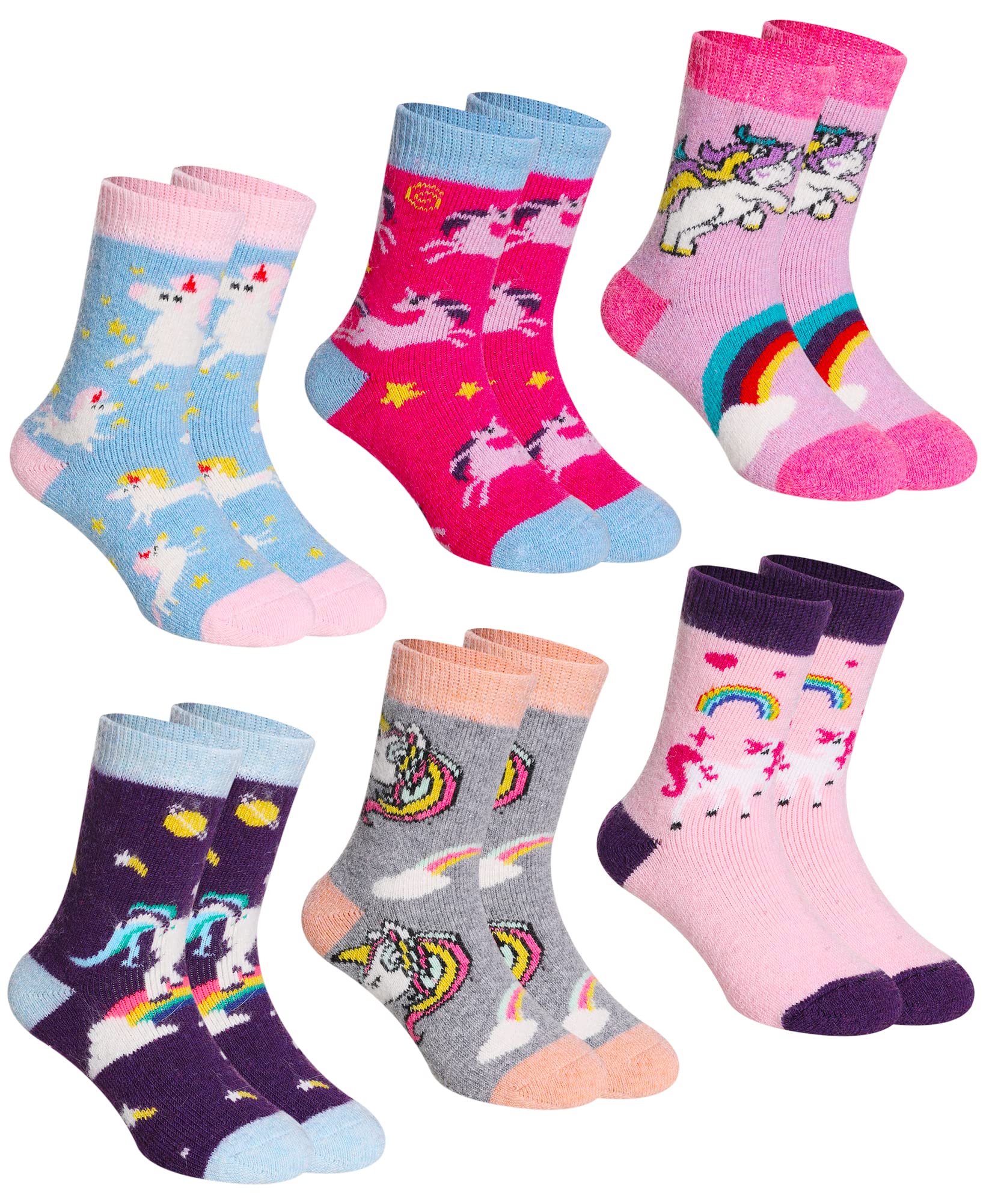DoSmart Children's Winter Warm Wool Solid Color Socks Kids Boy Girls Hiking Thermal Boot Crew Socks 6 Pairs