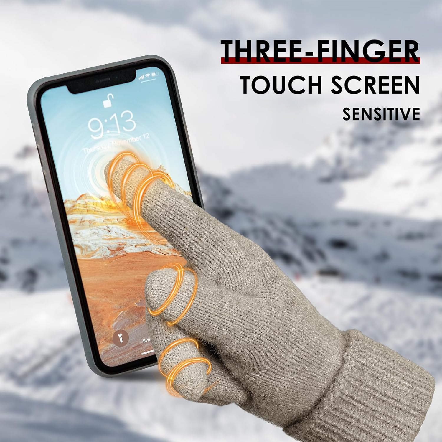 Achiou Women Winter Gloves, Touch Screen Texting Gloves, Elastic Soft Warm Knit Lined, One Size - Image 2