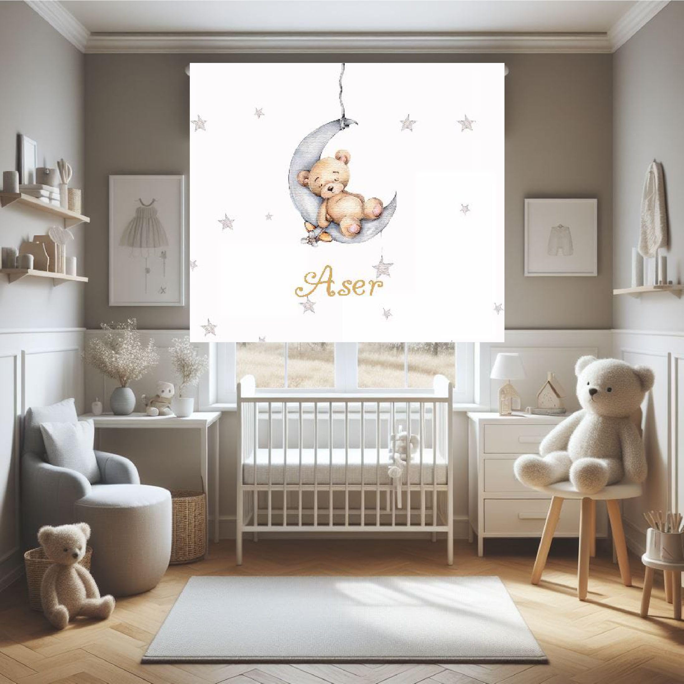 Estor personalizable Infantil Osito Luna Niño. Estor enrollable translucido habitación niño. Estores Personalizables Niño (140x170)