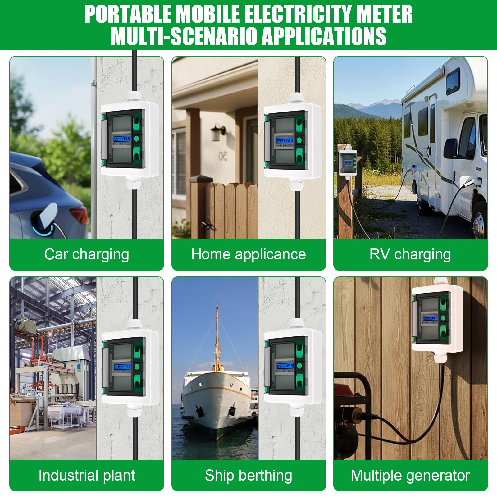 Contatore Elettrico Digitale Mobile portatile trifase 63A misuratore di consumo elettrico Spina CEE 5P 400V Contatore energia elettrica digitale 3 Fase con funzione di reset H07RN-F 5×6mm²cavo IP66