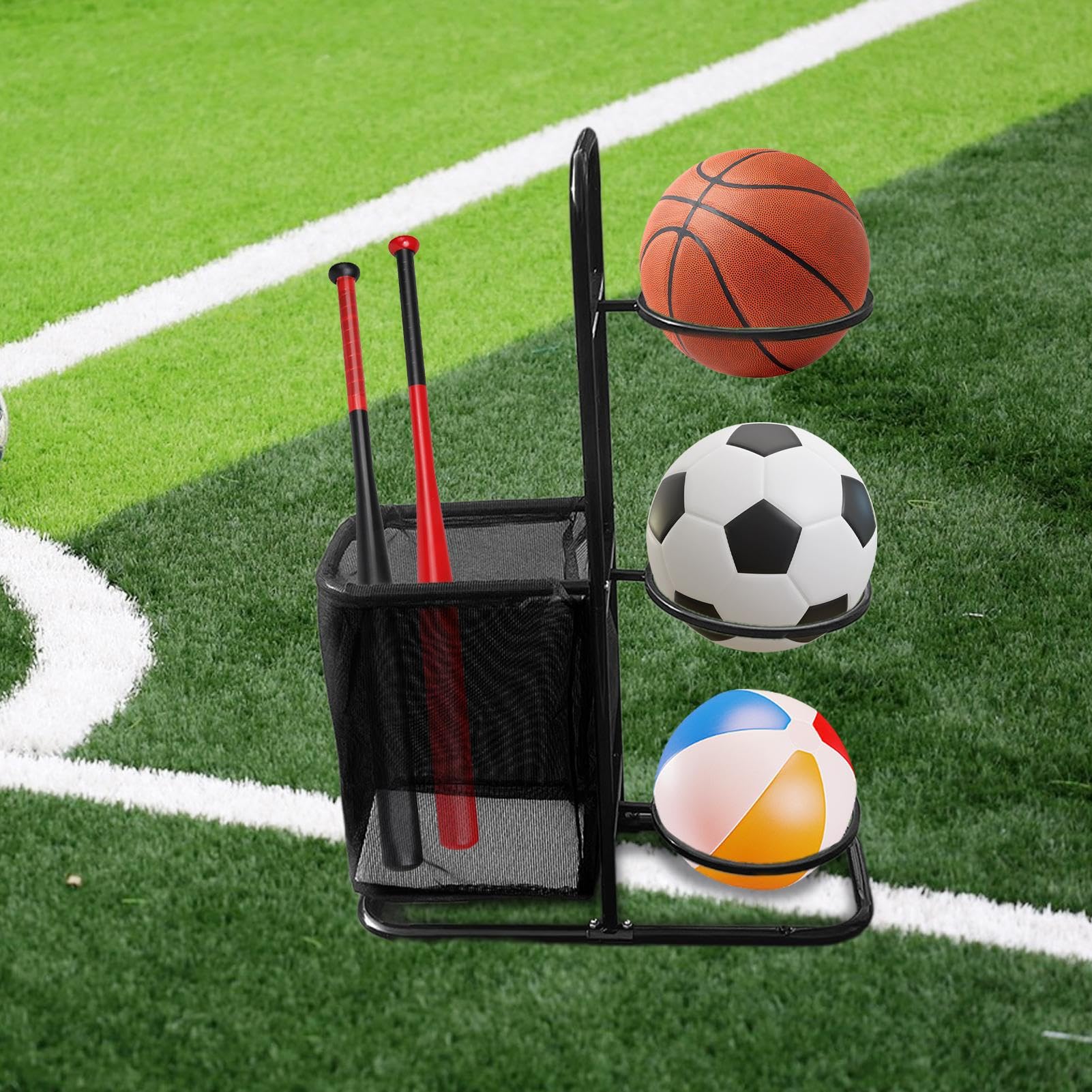 Organizzatore per attrezzature sportive da garage, portaoggetti per garage, cestino per porta palloni, di organizer sportivo con capacità, organizer flessibile in metallo per