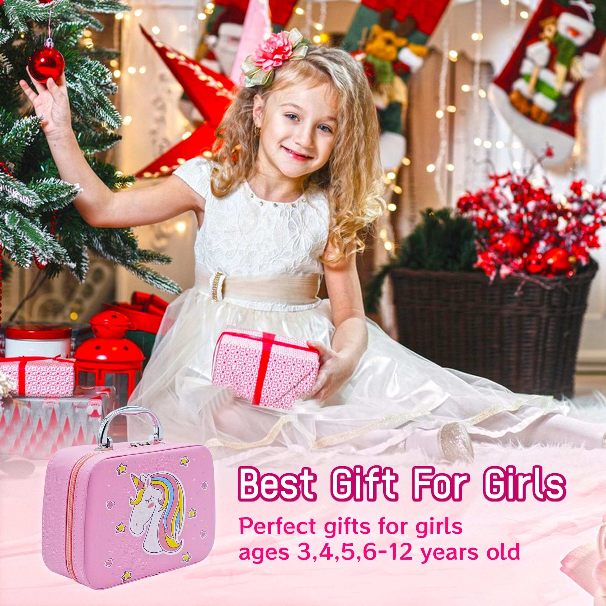 Kinderschminke Set Mädchen, Waschbar Schminke Kinder Schminkkoffer Spielzeug Kindern Makeup Set Rollenspiel Kosmetik Spielzeug Weihnachten Geschenk für Mädchen 4 5 6 7 8 9 10 11 12 Jahre