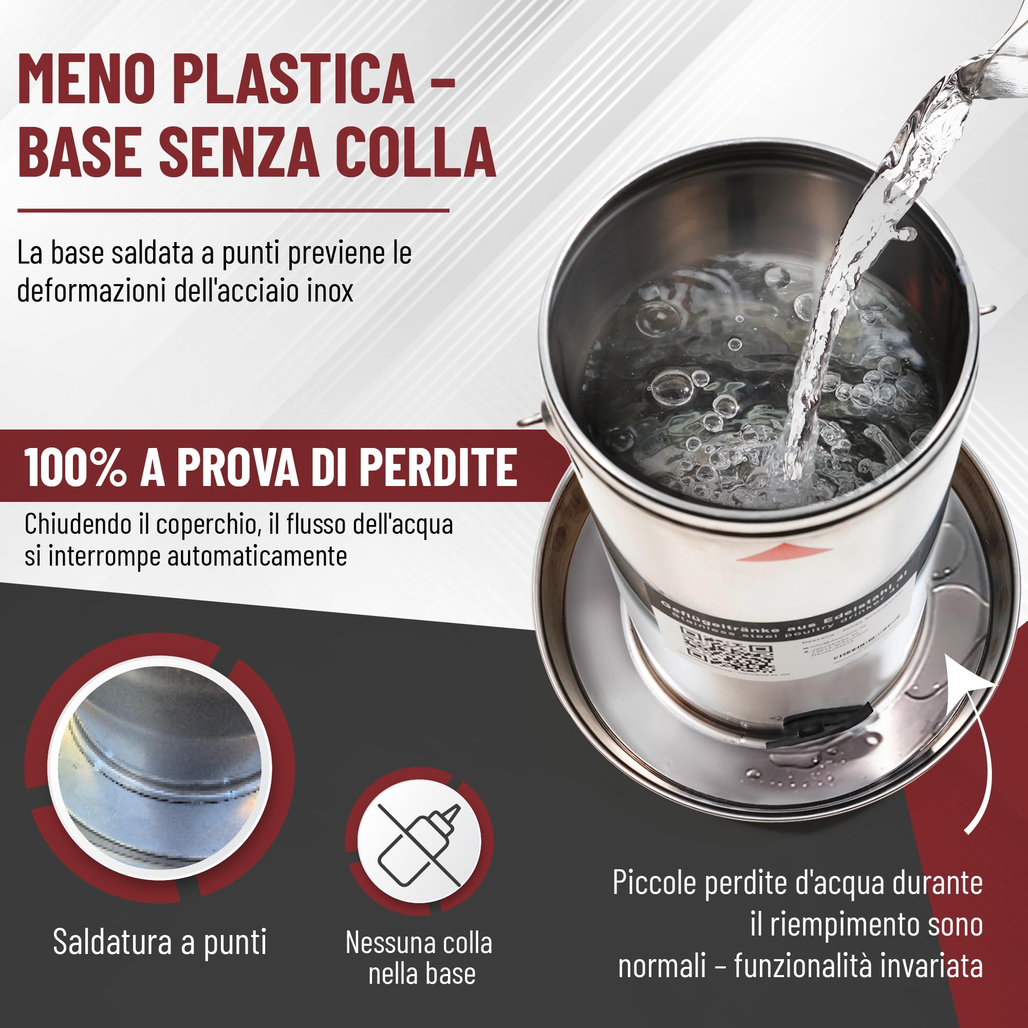 Abbeveratoio per Galline 4L in Acciaio Inox 304 (V2A) – Riempimento dall'alto, compatibile con riscaldatori e piastre riscaldanti, per pollaio