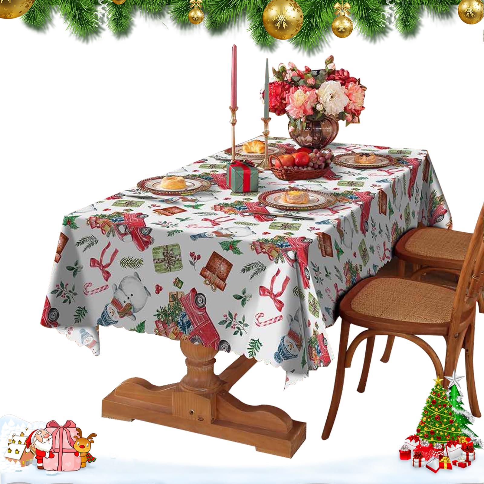 Cosiesnest Christmas Table Cloth 150 * 180cm Red Flower Christmas Tablecloth Rectangle Christmas Polyester Table Cloth Xmas Party Table Cover for Christmas Party Winter Holiday Home Decor (C)