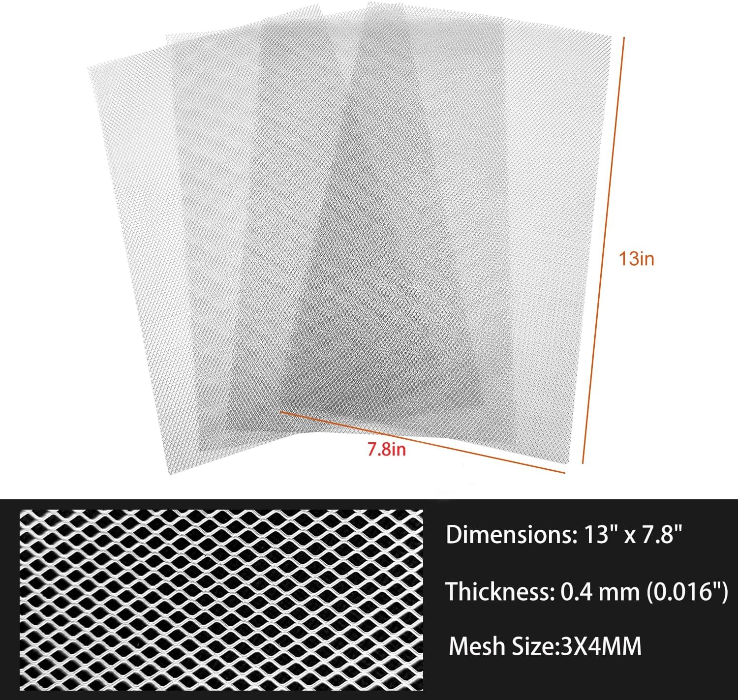 2-Pack Silver Aluminum Grill Mesh 8" x 13", 0.016" Thick Metal Screen with 0.12" x 0.16" Micro Holes, Flexible Grille Insert for Automotive Bumper, DIY Home Vents and Craft Projects