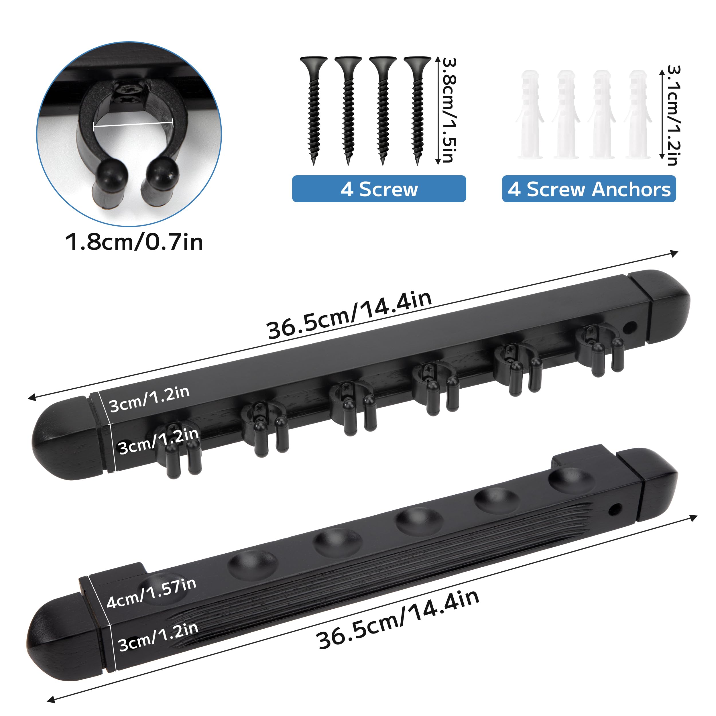 Portastecche da Biliardo in Legno Porta Stecca da Piscina Montato a Parete con Clips Accessori da Biliardo per Mazze da Biliardo Bar Giochi di Snooker (Nero)