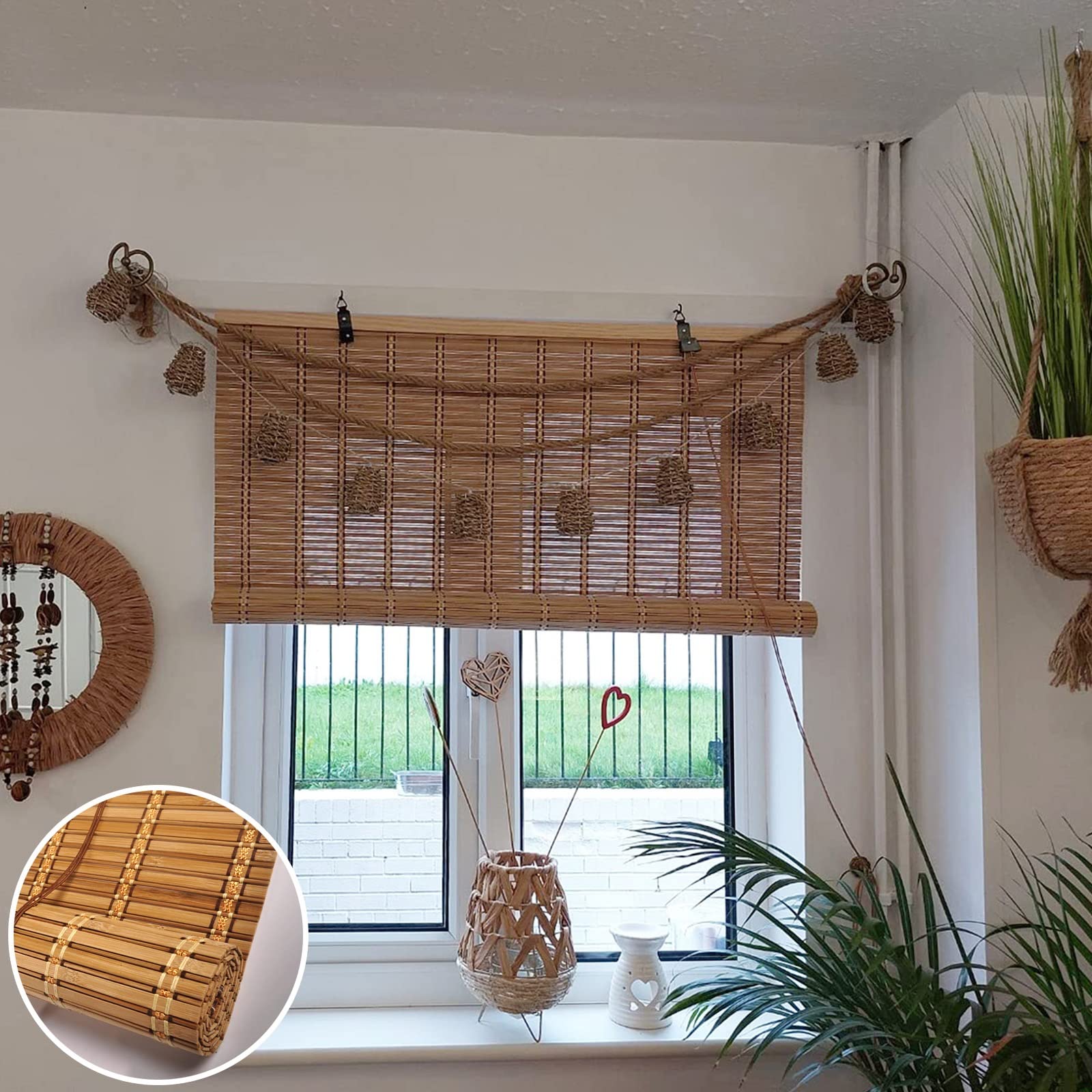 Naturalne bambusowe rolety w stylu retro, 60-150 cm, osłona przeciwsłoneczna do ogrodu, na patio, okna, drzwi, kuchni, na zewnątrz, na taras i balkon