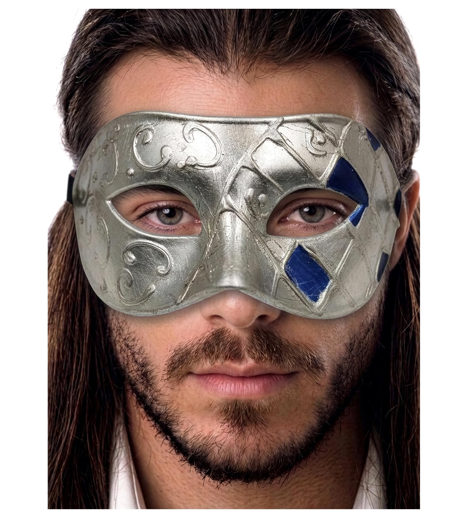 Masquerade Mask For Men - Antique Look Mask for Venetian Party, Masquerade Party, Mardi Gras, Prom & Halloween (One Size, Antique Blue Silver), Antique Blue Silver, One size