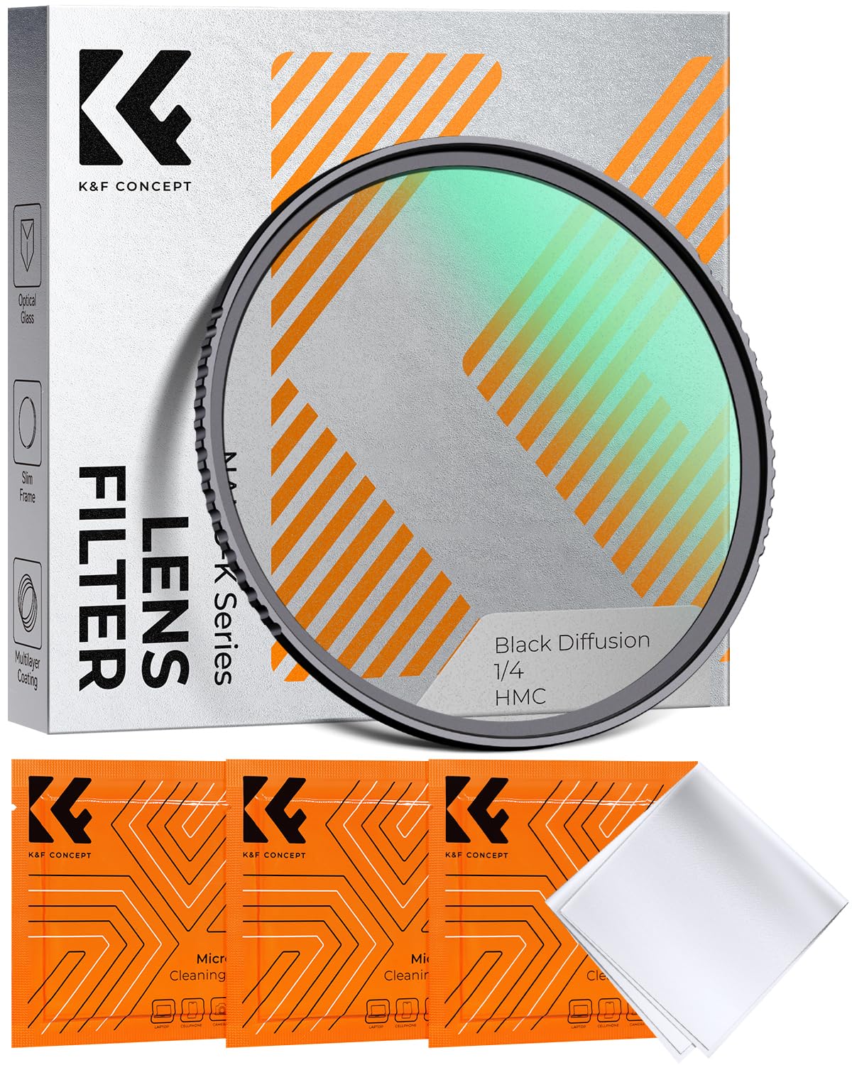 K&F CONCEPT 82mm Black Diffusion 1/4 Filter Mist Soft Glow Diffuser Lens Filters(Nano-K Series)