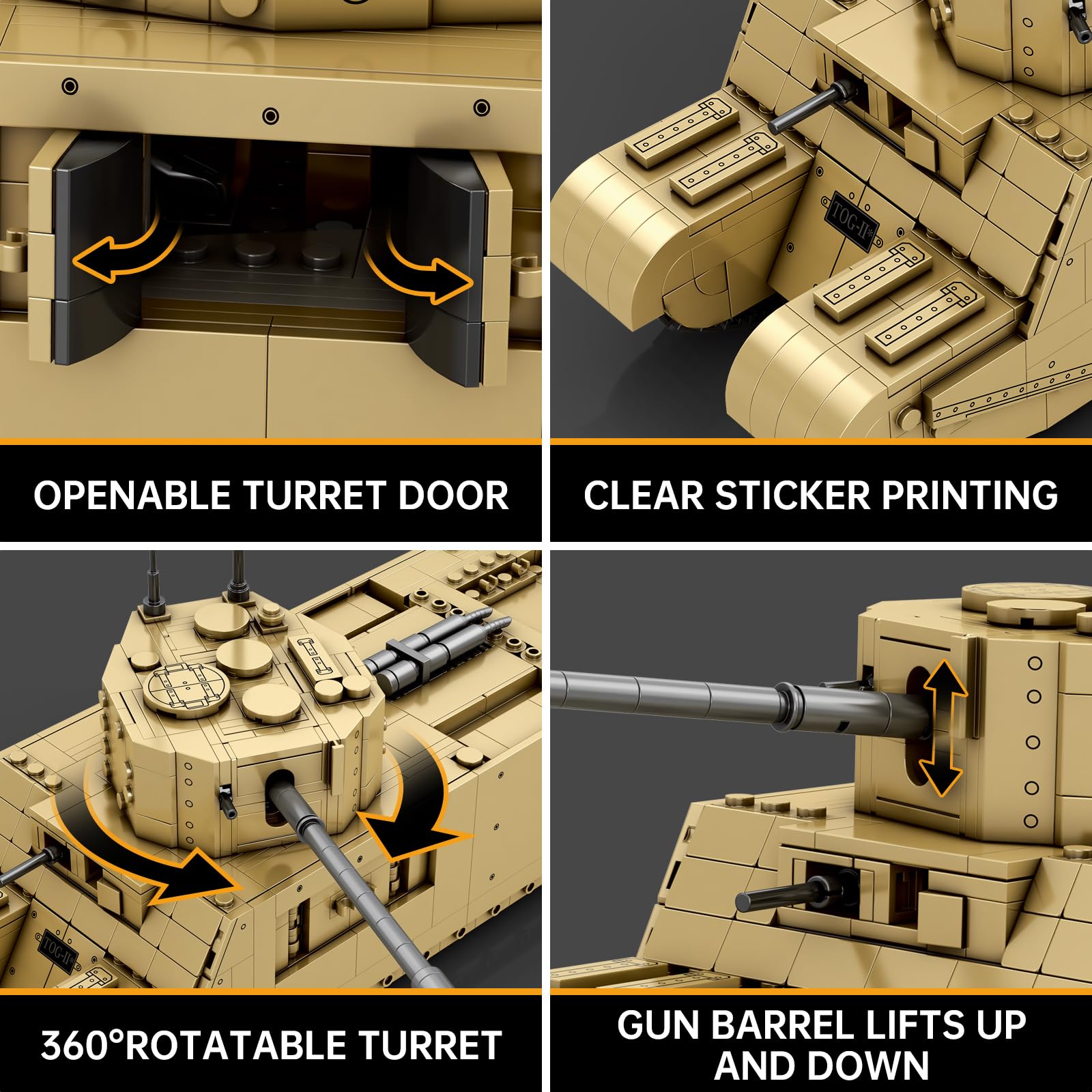 Reobrix TOG II Panzer Bausatz, WW2 Militärisches Tank Bausteine Set 77032 | 1:30 Panzer Modellbau, World of Tanks Lizenziertes Set, Militär 360-Grad-Drehturm, Sammlermodell für Erwachsene, 1427 Teile