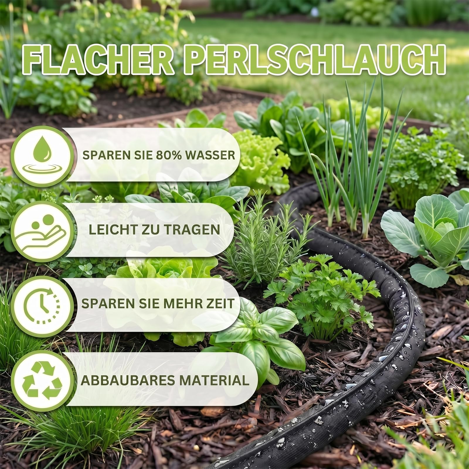 Perlschlauch Bewässerung 15 m, Tropfschlauch und Bewässerungsschlauch mit Löchern, Schwitzschlauch für Wurzelbewässerung, Gemüsebeete, Hecken und Hochbeete