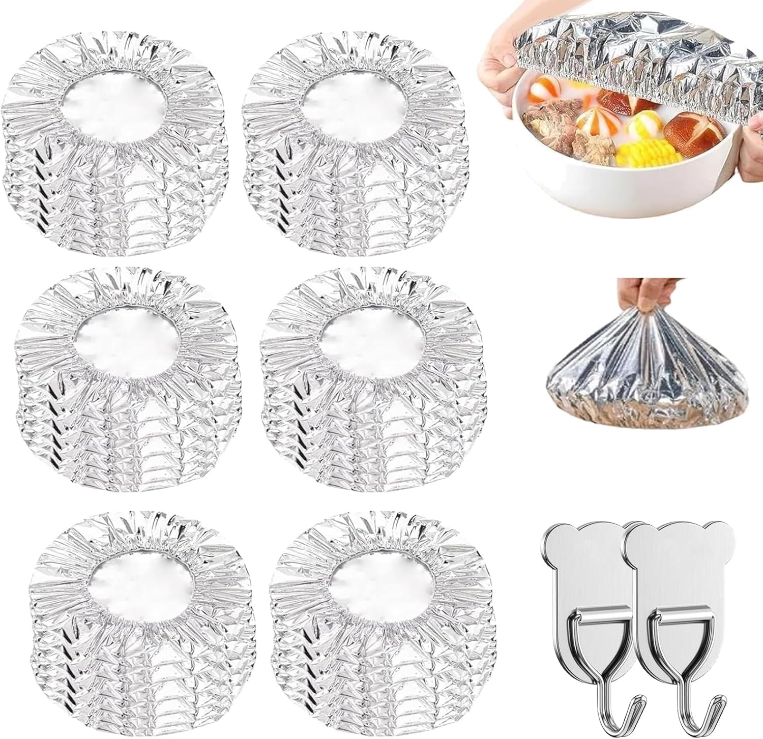 Coperture per Alimenti per Esterni, Riutilizzabili, in Foglio di Alluminio, Elastiche, per Ciotole, da Cucina, per Conservare la Freschezza, Pellicola Isolante, per Asporto, Casa, Picn (30 pz)