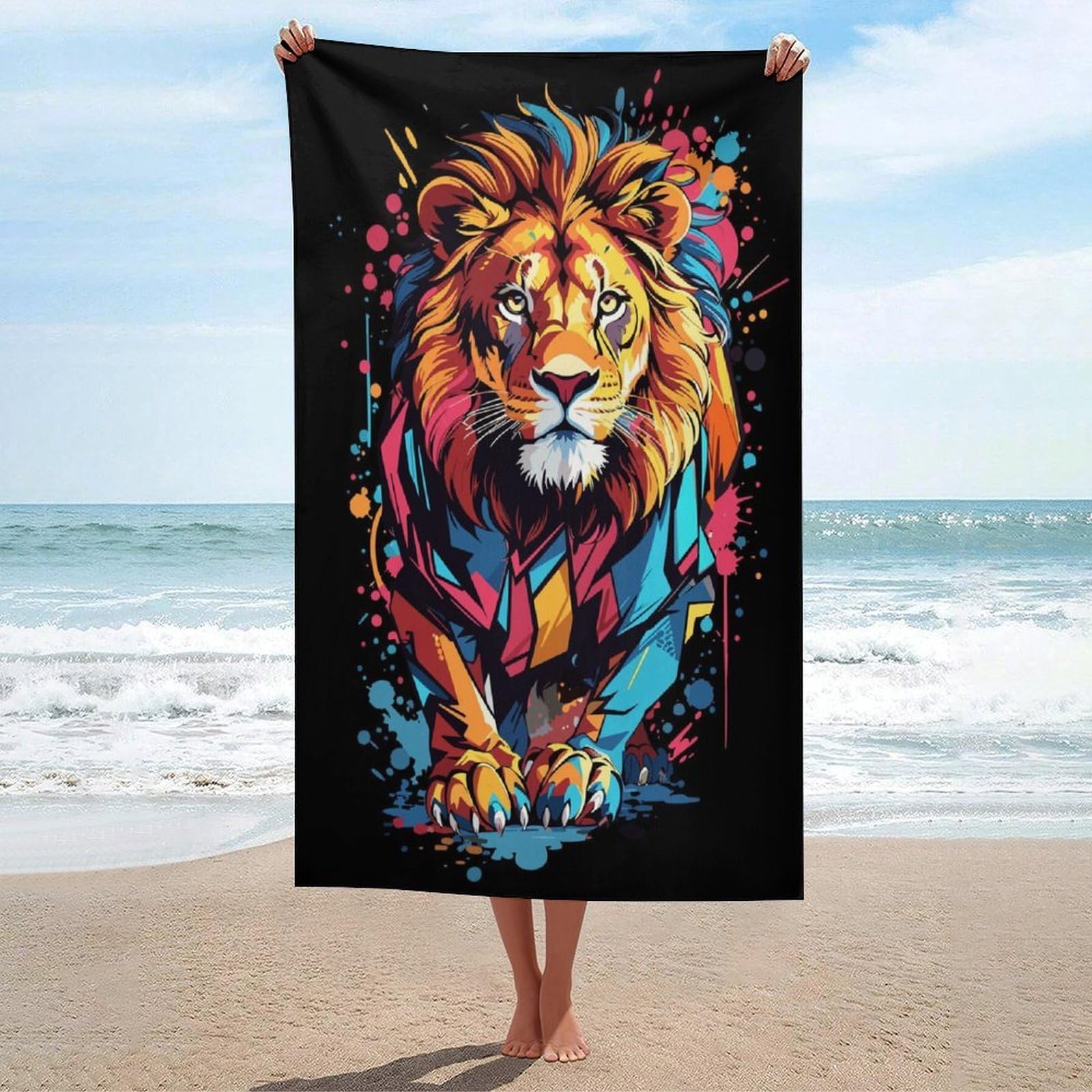 Serviettes de plage lion pour le bain et les sorties à la piscine