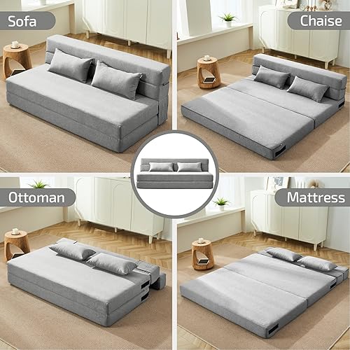Miniatura 29 de Sofá cama plegable 2 en 1 con almohada, silla plegable, sofá de piso y colchón para dormir, funda lavable y silla de espuma viscoelástica para sala