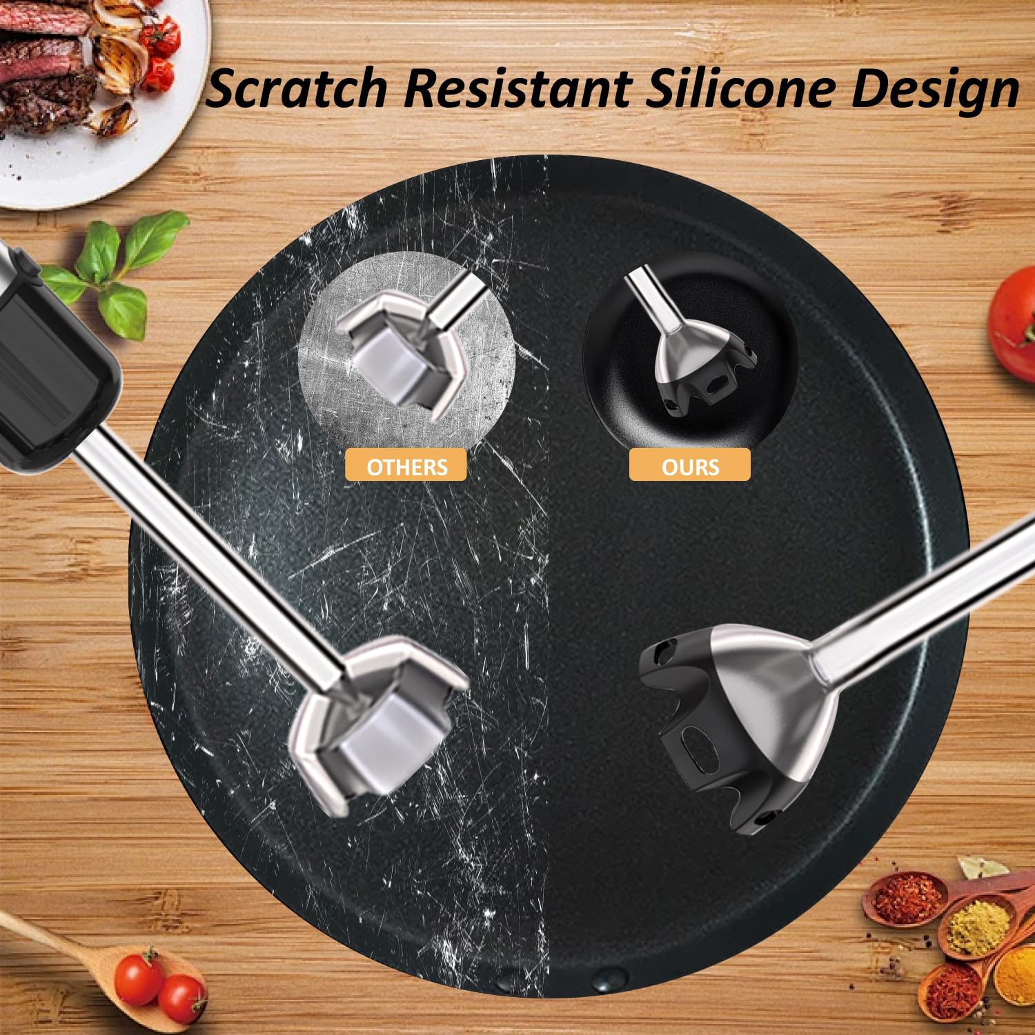Licuadora de inmersión de mano, 5 en 1 con cable de emulsión manual para cocina, licuadora eléctrica de 12 velocidades para alimentos para bebés, batidos, sopas, puré 4
