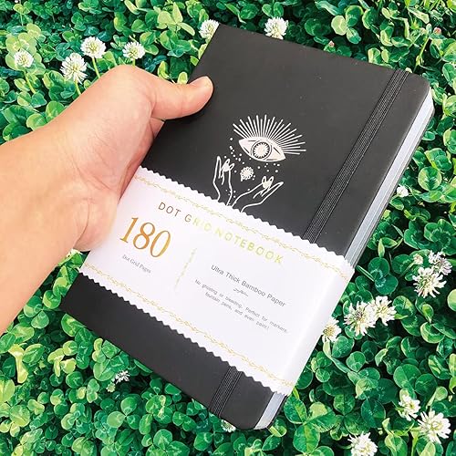 Miniatura 5 de BUKE Cuaderno de puntos con 180 gm de papel de bambú blanco grueso, 160 páginas, cuadrícula de 5 * 5 mm, encuadernación plana, bordes plateados,