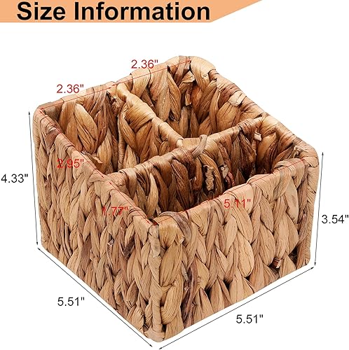Miniatura 4 de LYDWOO8D Organizador de escritorio de mimbre para control remoto, cesta de almacenamiento dividida, caja de almacenamiento de cosméticos tejida a