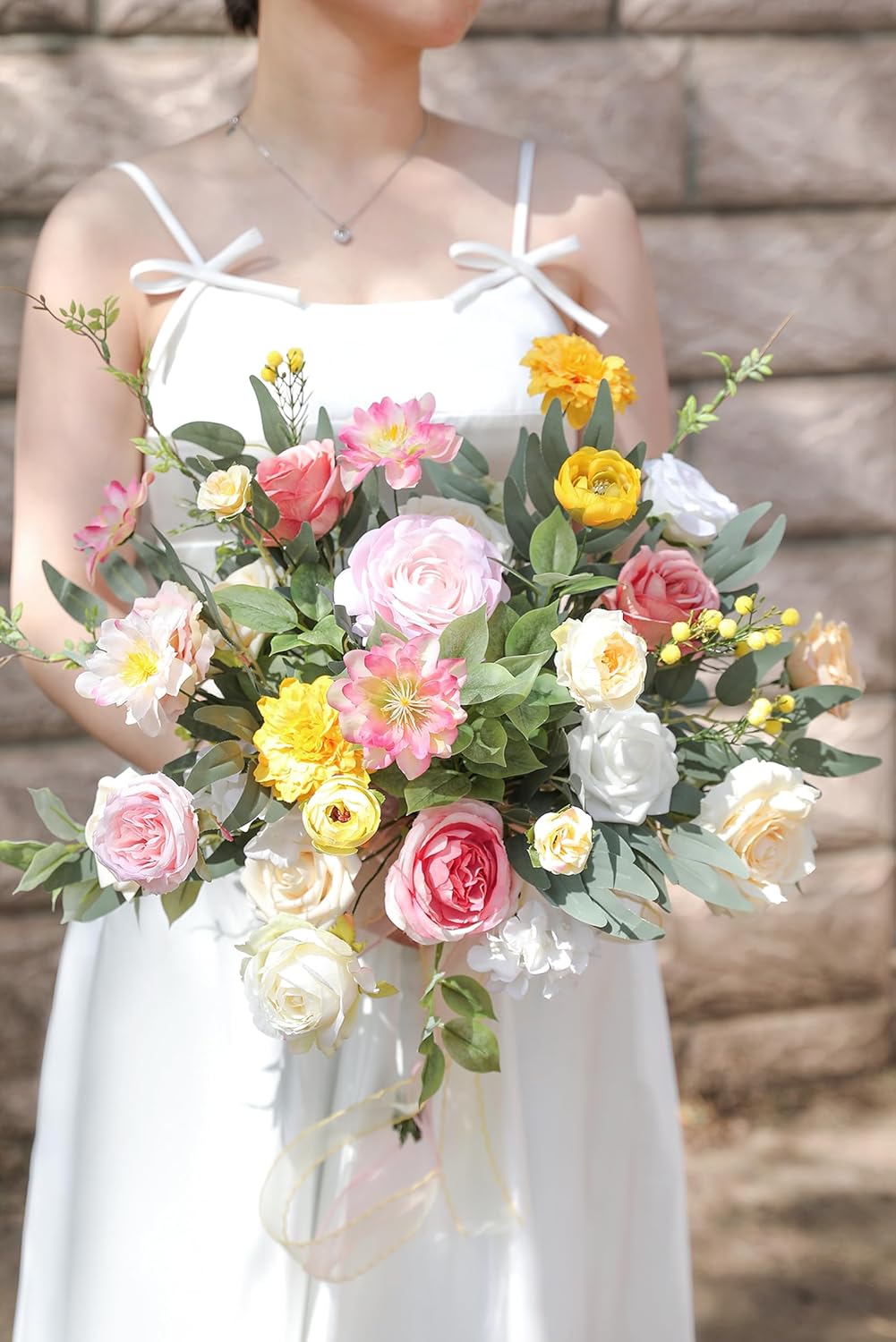 Artificial Flower Assortment for DIY Centerpiece Arrangement Wedding Hand Bouquet Flower Bouquet Centerpiece Arrangement Party Baby Shower Home Decoration (Pink Yellow) - Image 4