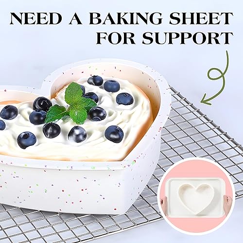Miniatura 8 de 8 Inch Silicone Heart Shaped Cake Pans Small Heart Cake Pan Set Nonstick Silicone Heart Molds for Baking (2 Pcs, Cream)