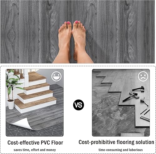 Miniatura 37 de Oxdigi Rollo de vinilo autoadhesivo para suelos de 24 x 393 pulgadas / 64 pies cuadrados, tablones de vinilo autoadhesivos para suelos de madera