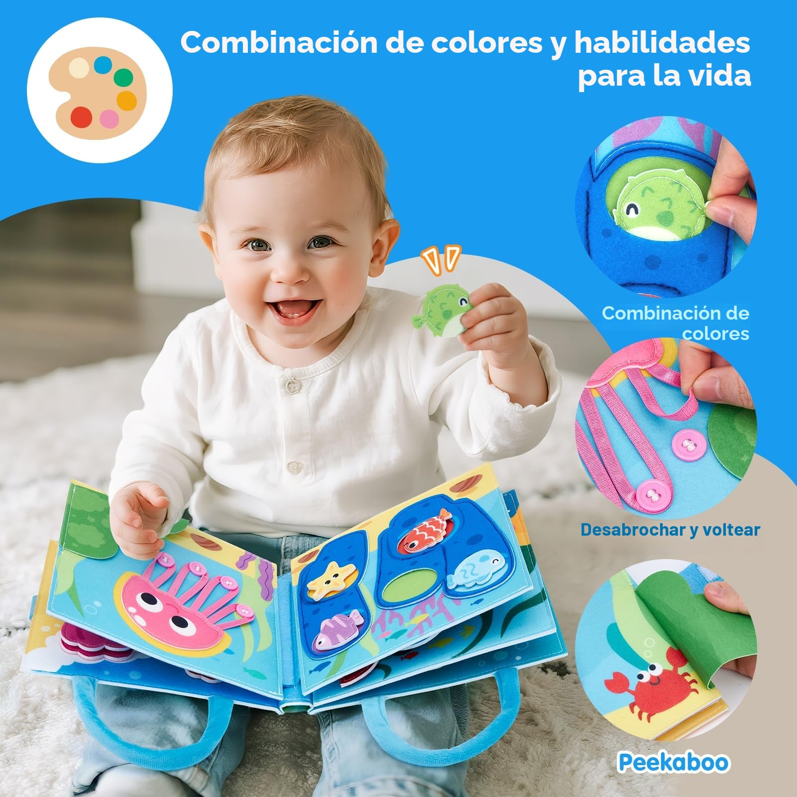 Libro Montessori Interactivo De Fieltro – Quiet Book Con 15 Actividades Para Niños 1-3 Años