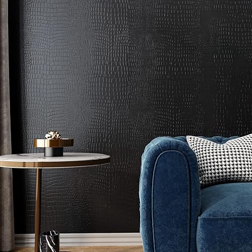 Miniatura 7 de VaryPaper Papel tapiz texturizado de cocodrilo negro de 15.7 x 78.7 pulgadas, para paredes, papel tapiz autoadhesivo extraíble de cocodrilo,