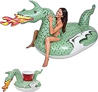 GoFloats Boias infláveis gigantes para piscina – Escolha unicórnio, dragão, flamingo, cisne ou touro – Inclui boia de bebida