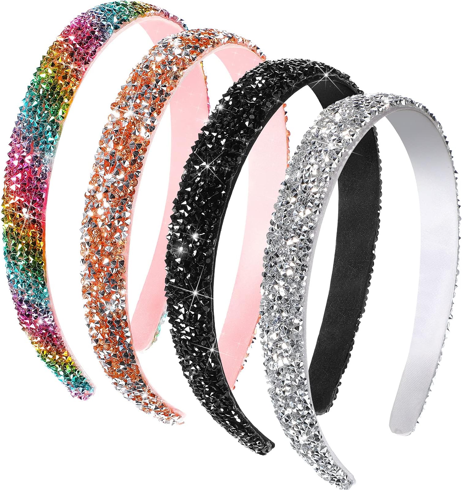 Waydress 4 Pieces Rhinestone Headband for women Glitter Sparkly Rhinestone Hairbands Bling Diamond Crystal Headwear for Women Hair Accessories Birthday Wedding Gifts(Bright Color)