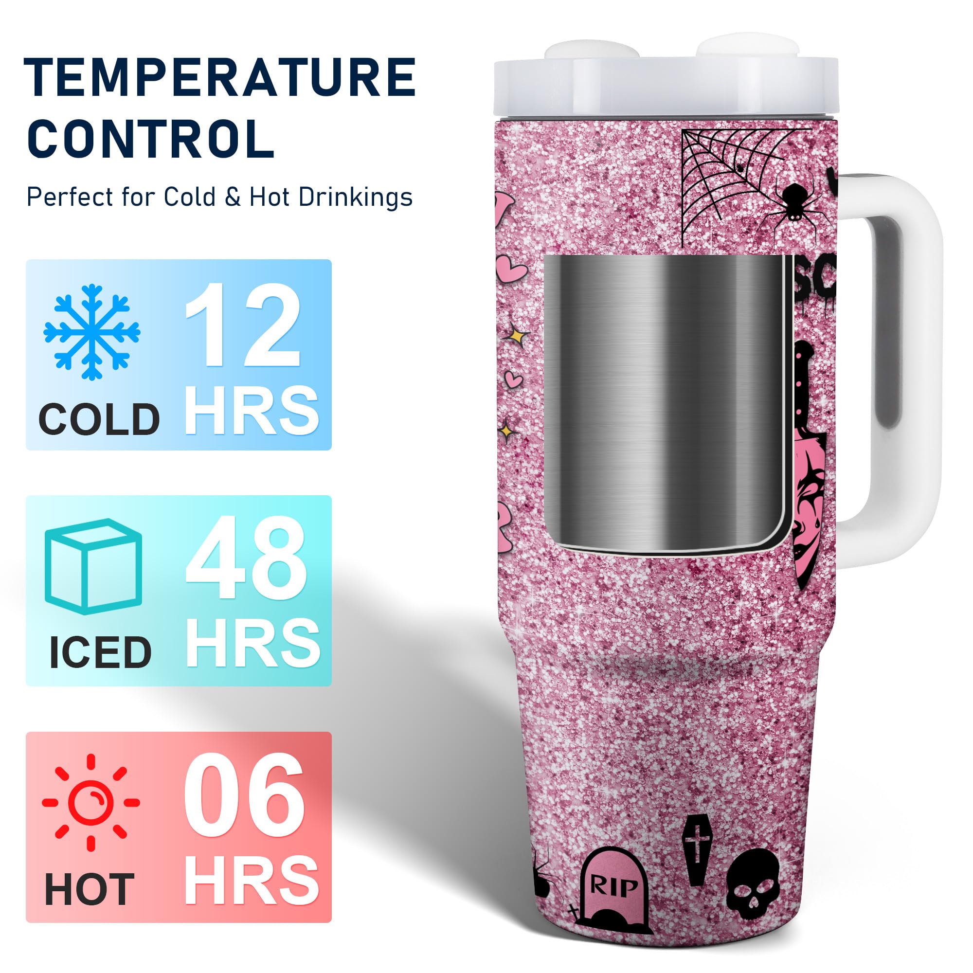 Equoza Horror Scary Face Halloween Tumbler for Women Girls Spooky Vibes 30oz Horror Scary Face Theme Decor Insulated Cup with Lid Vacuum Stainless Steel Coffee Mug