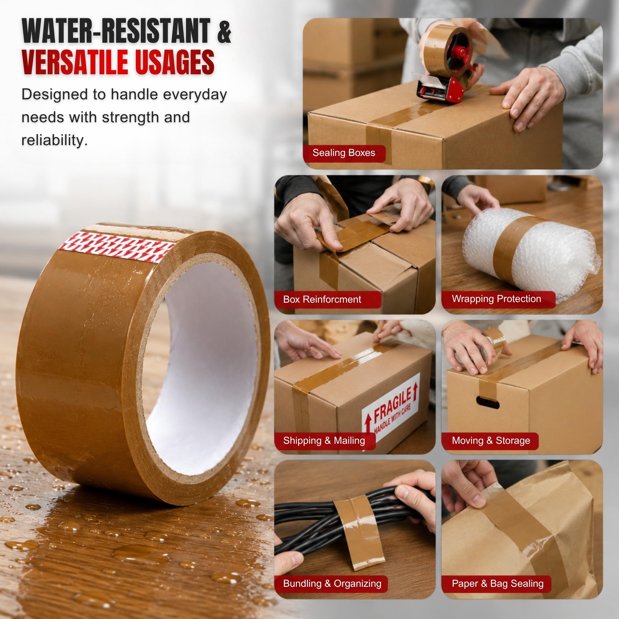 JeeJaan® 36 rotoli di nastro marrone per scatole di imballaggio, 48 mm x 66 m, nastro per pacchi resistente per sigillare cartoni, nastro da imballaggio resistente per traslochi, spedizioni, uffici