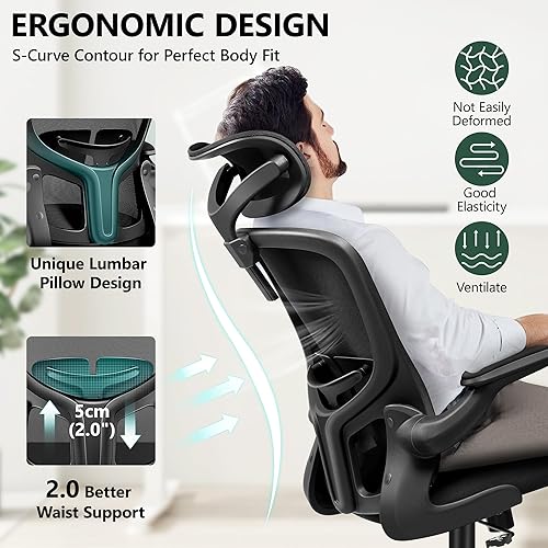 Miniatura 3 de FelixKing Silla de oficina ergonómica con reposacabezas, silla de computadora de respaldo alto con soporte lumbar ajustable y ruedas, silla