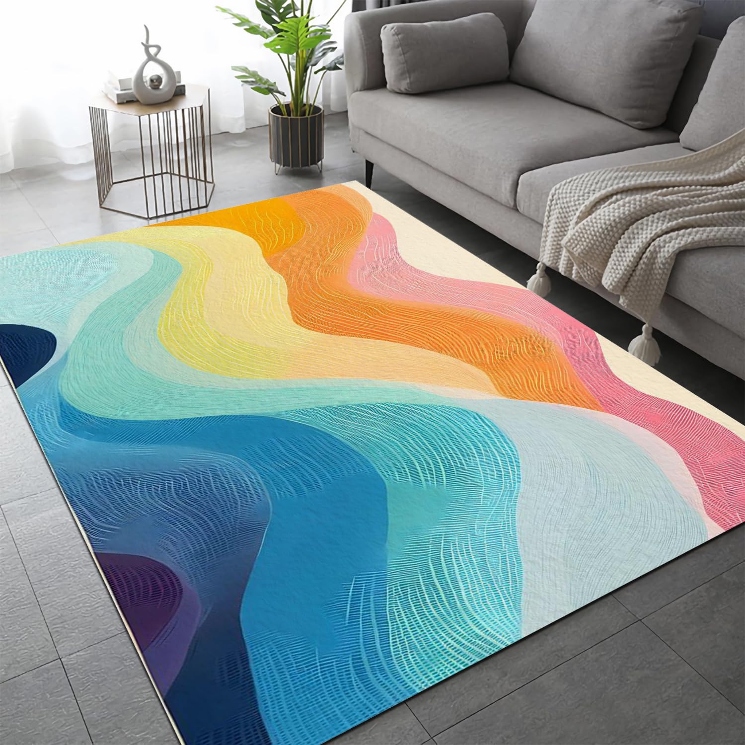Tapis de cuisine moderne motif ondulé 60x90cm idéal pour illuminer votre salle de jeux