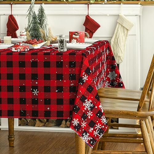 Miniatura 2 de Horaldaily Mantel de Navidad de 60 x 120 pulgadas, diseño de búfalo rojo a cuadros, lavable, para decoración de fiestas, pícnic, cenas