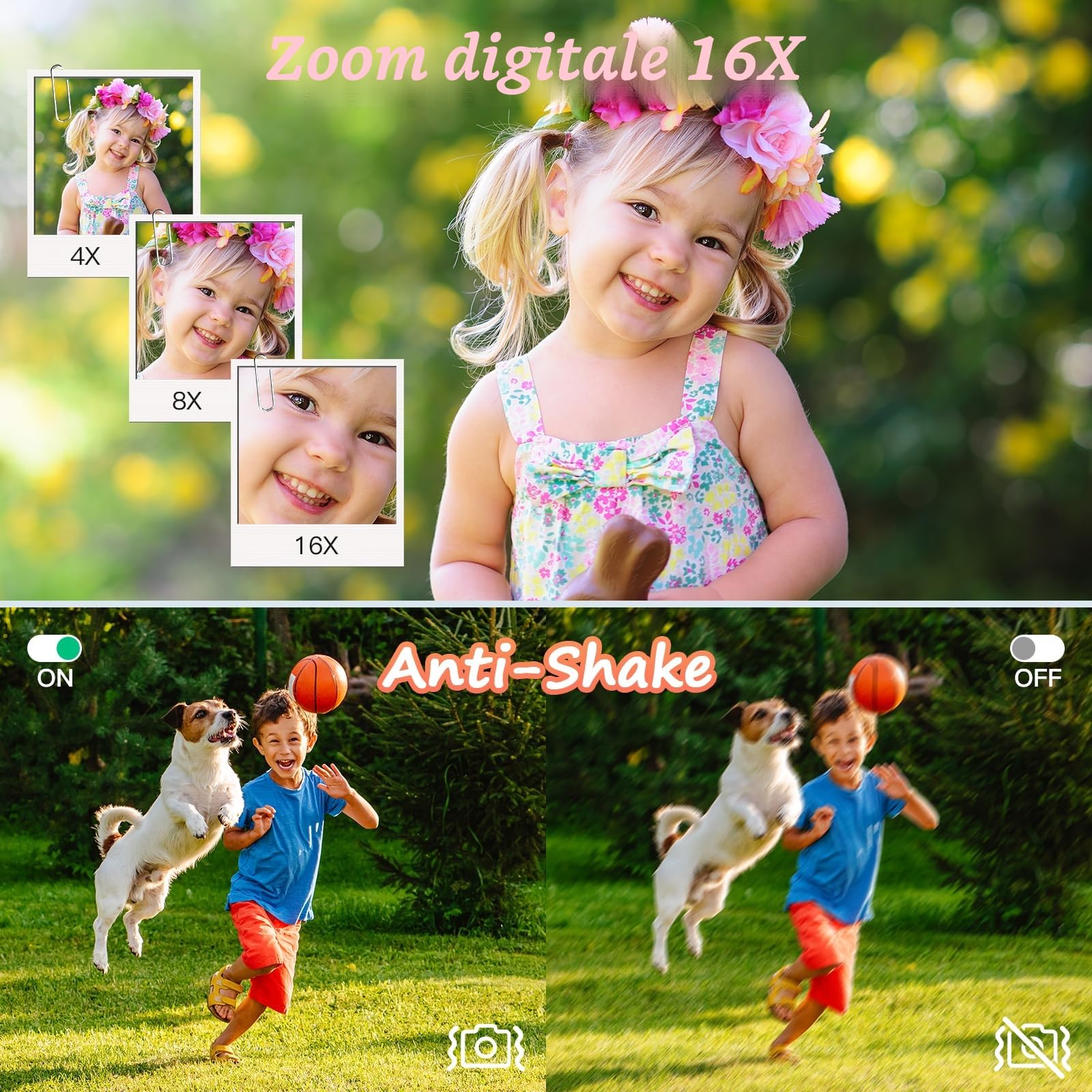Fotocamera digitale 1080P FHD, 44MP con schermo LCD da 2.4", zoom digitale 16x, fotocamera digitale per vlogging fotocamera digitale portatile con scheda SD da 32 GB per bambini (Rosa)