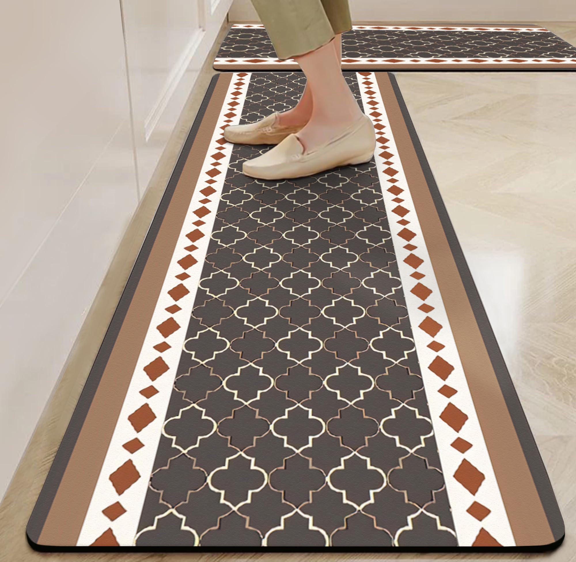 Yellow Weaves– Non-Slip Kitchen Floor Mats, Water Absorbent, Rugs,Standing Rubber Mats for Kitchen, Office, Sink and Laundry Room, Moroccan (Pack of 2)