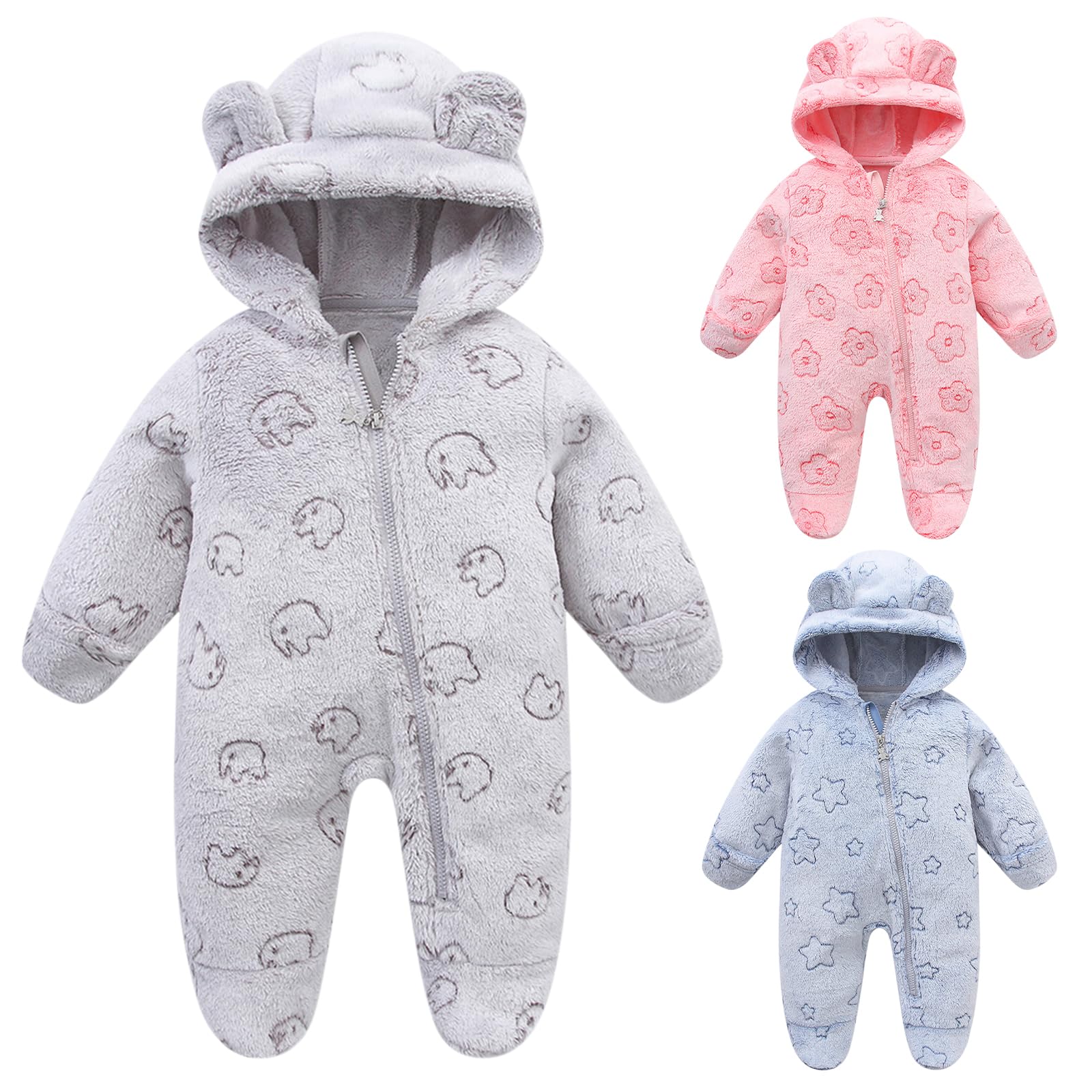 Neugeborenes Winter Schneeanzug Baby Mädchen Junge Bärenohr Fleece Kapuzenstrampler Kleinkind Footie Jumpsuit Oberbekleidung Mäntel