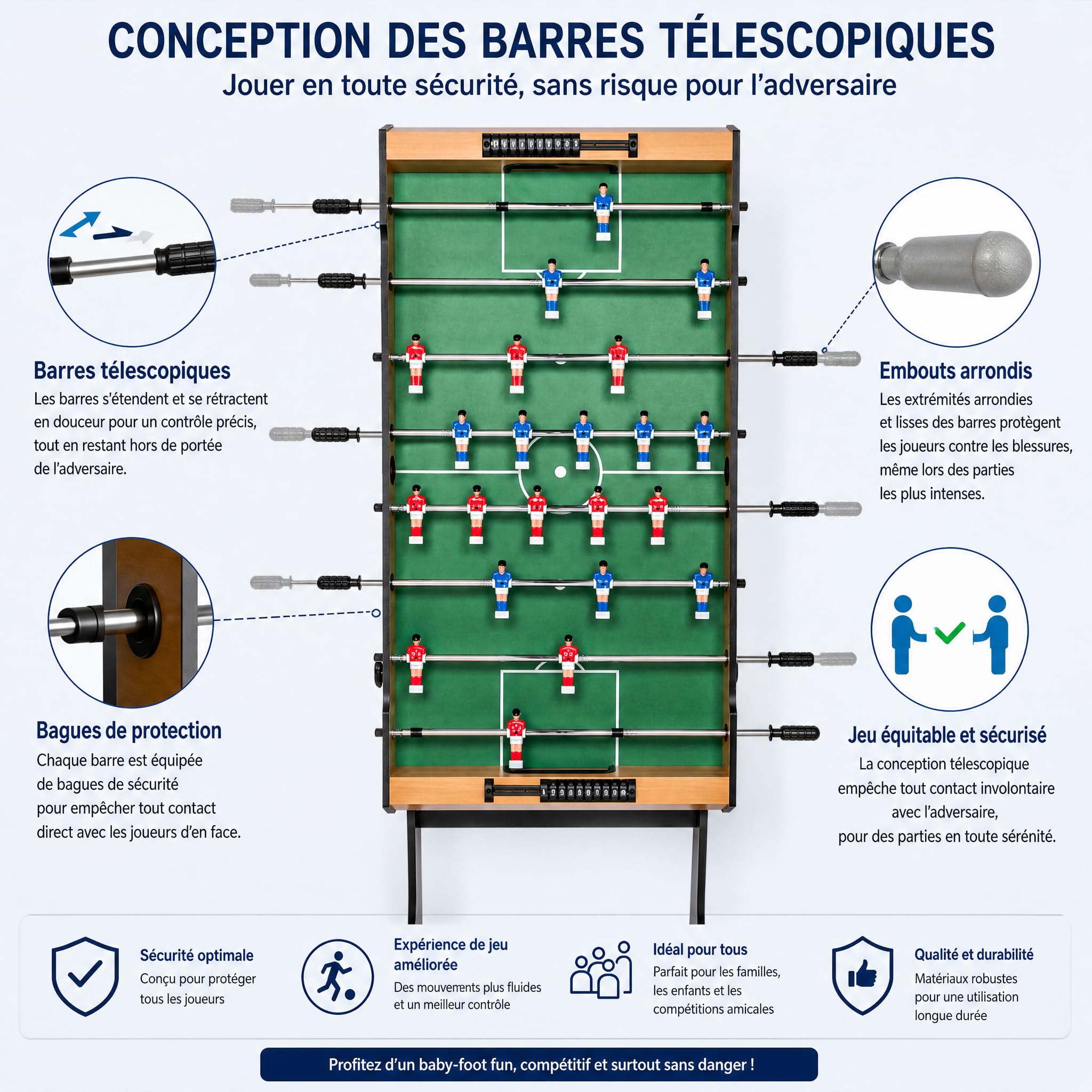 HLC Table de Babyfoot Pliable sur Pied 121 * 61 * 81cm,Jeu de Baby Foot idéal pour Les fêtes, Les Bars, Les familles, Le Cadeau Parfait pour Adultes et Enfants.