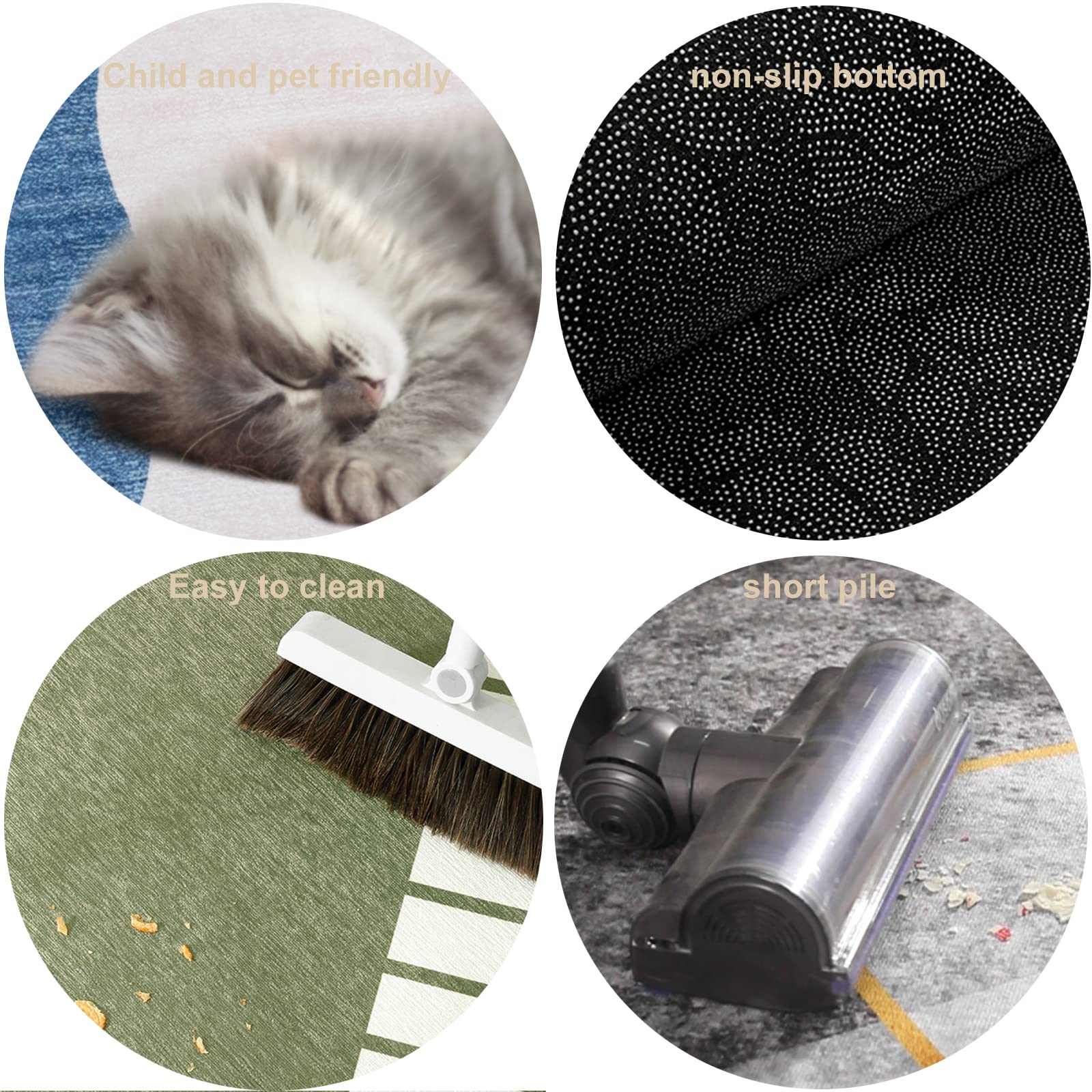70 cm runder Detive Teppich - Rutschfest Waschbar Vinta Sle für Wohnzimmer & Schlafzimmer Modern Smaragd Grün Matte - T Home Accent Decor