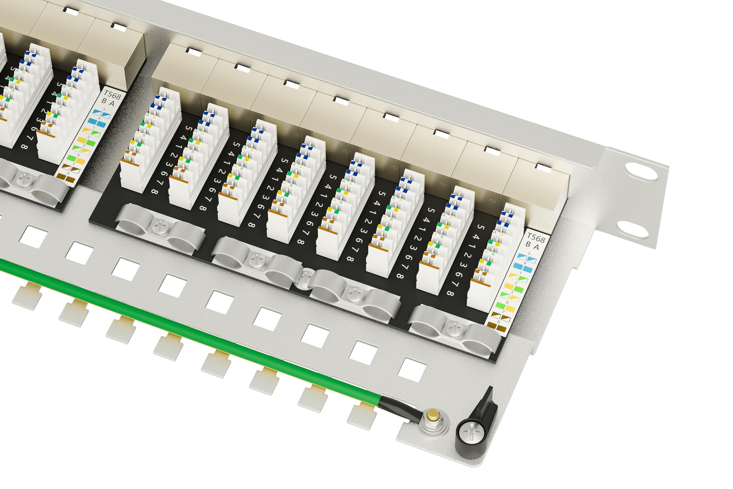 FGB Pannello patch CAT 7, pannello di distribuzione 24 porte, 19", 1U, grigio chiaro | Montaggio in rack da 19", montaggio server, RJ45 schermato, pannello patch di rete schermato, per switch di rete Gigabit