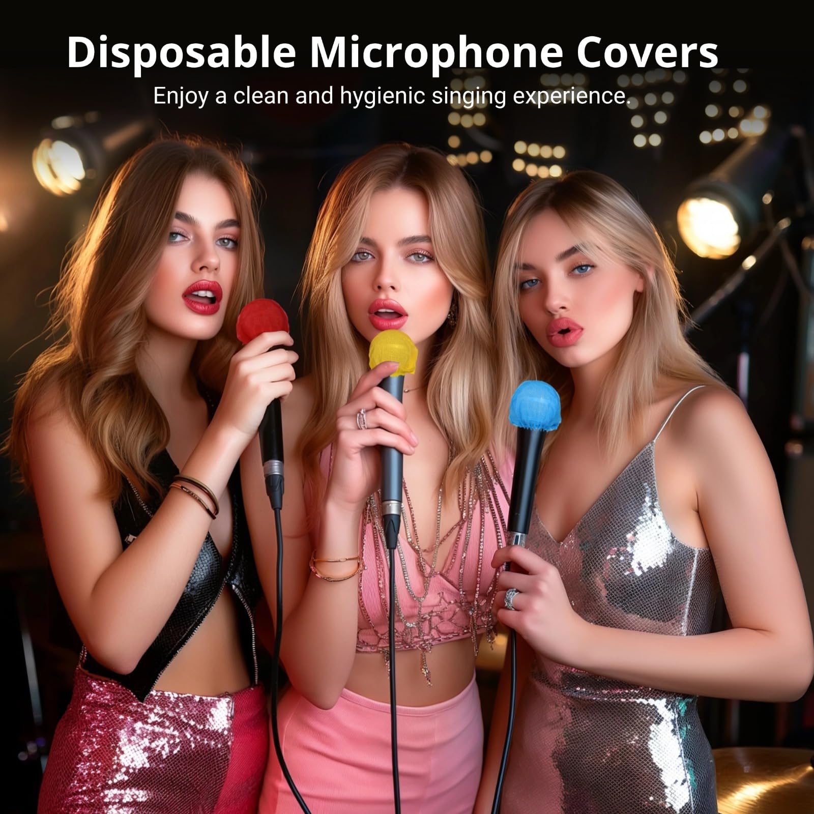 Lot de 800 housses de microphone jetables, non tissées et élastiques, emballées individuellement pour karaoké, enregistrement, performance sur scène