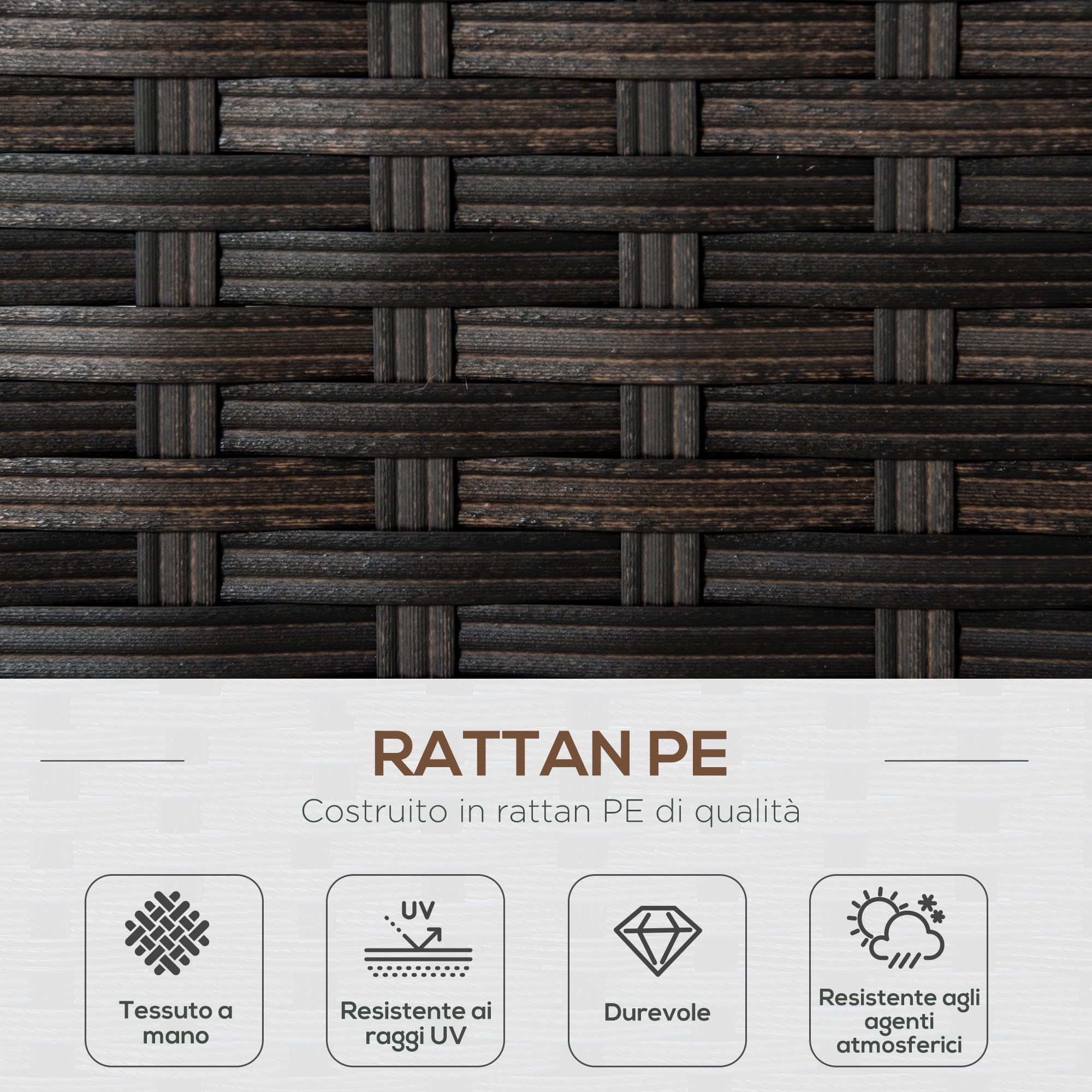 Outsunny Divano da Giardino 2 Posti in Rattan PE, Divano da Esterno con Cuscini Imbottiti e Piedini Regolabili, 132x70x74cm, Marrone