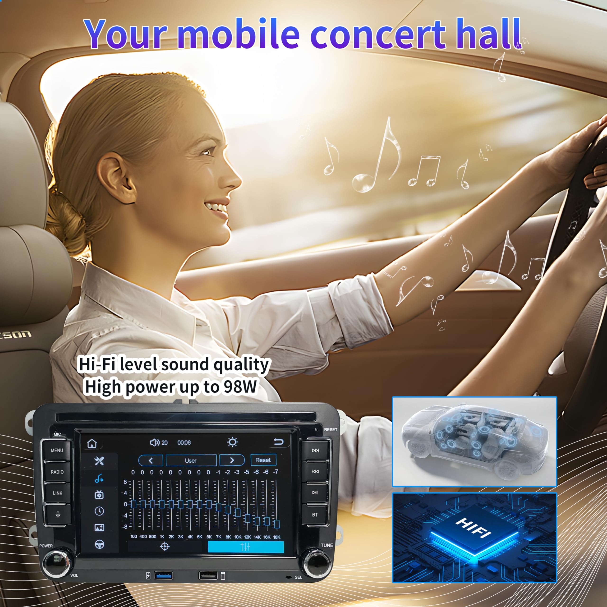 Radio de Coche para VW Golf 5 Golf 6 Skoda Polo Touran Passat Tiguan, Pantalla de 7 Pulgadas Bluetooth DSP FM USB RDS SWC Mirror Link para iOS/Android+Canbus