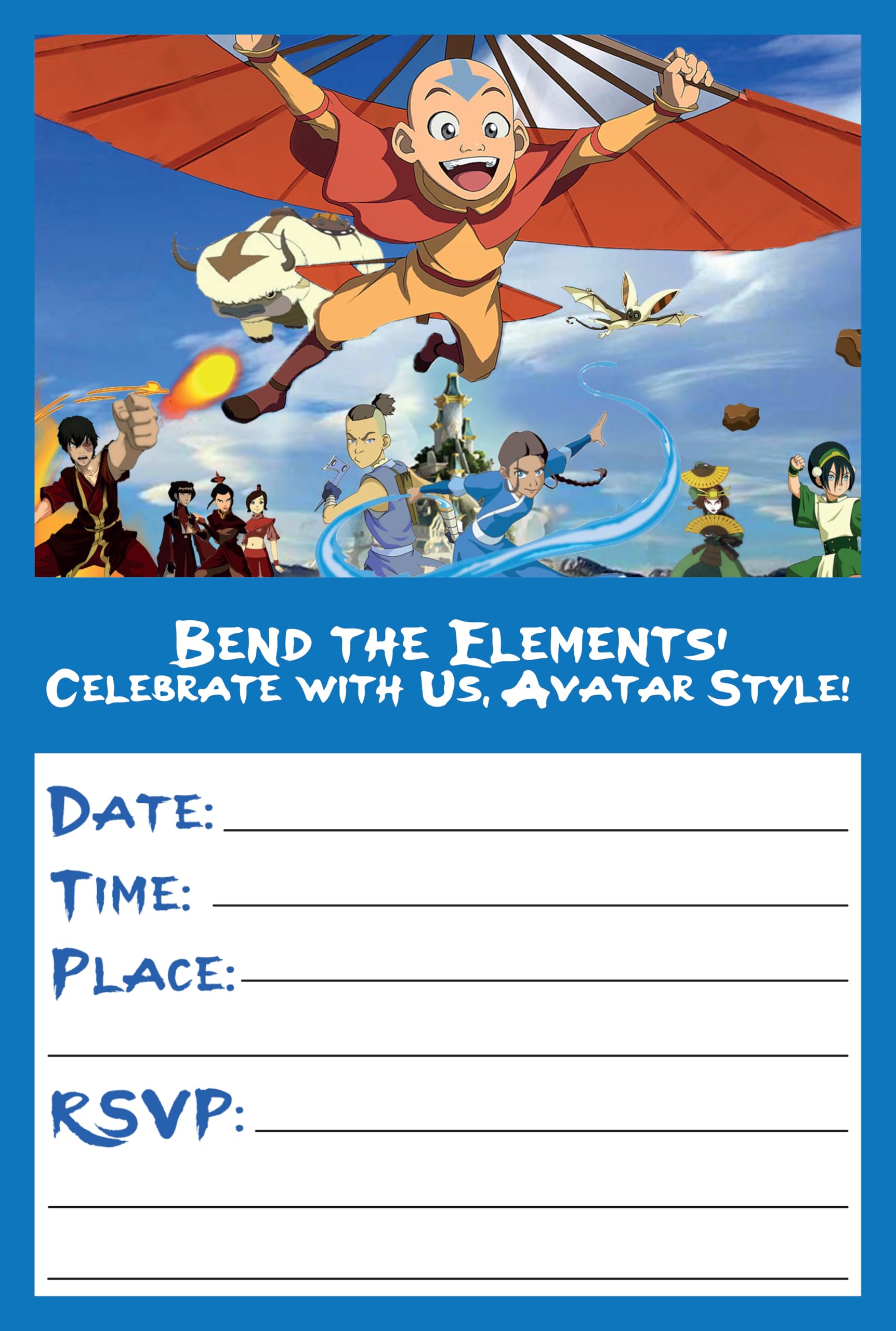 Set of 20 Kids cartoon anime Fantasy World -Themed Happy Birthday Invitation Cards & Envelopes - Lightweight (240g), Postcard Style Invites for the