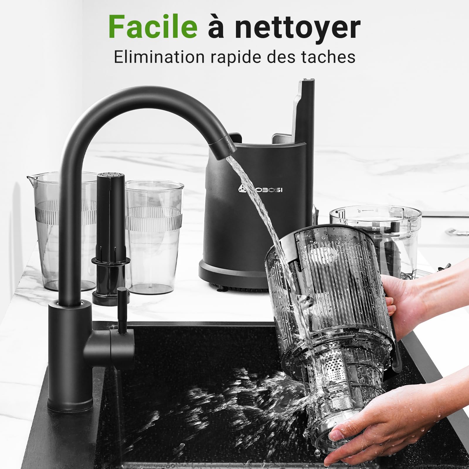 AOBOSI Extracteur de Jus à Froid 200W, Grande Ouverture 135 mm, Centrifugeuse Silencieuse avec Vis Sans Fin 8 Étages, Triple Filtration