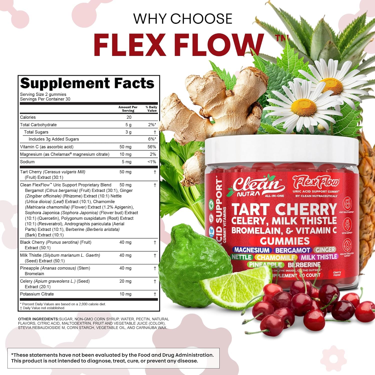 Clean Nutra Tart Cherry Gummies Uric Acid Flush Celery Milk Thistle Bromelain Vitamin C Magnesium Citrus Bergamot Ginger Stinging Nettle Leaf Chamomile Berberine Quercetin Support 60 Gummy Vitamins — Amazon image 5